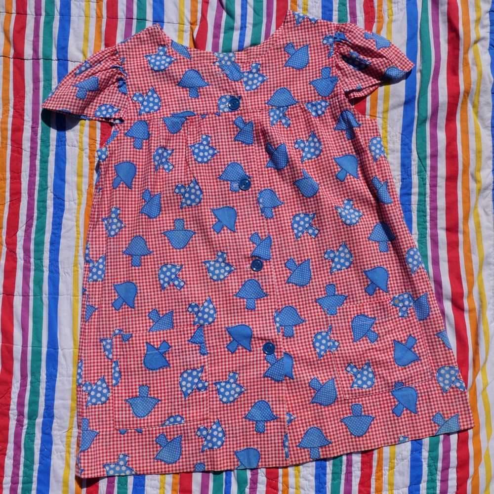 The cutest handmade vintage 1970 mushroom and gingham print top